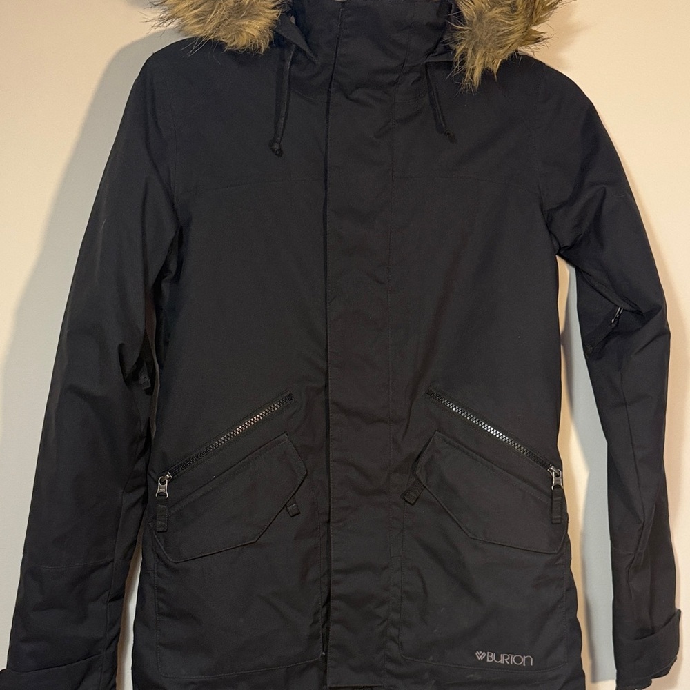 Burton Black ski/snowboard Jacket with Fur Trim